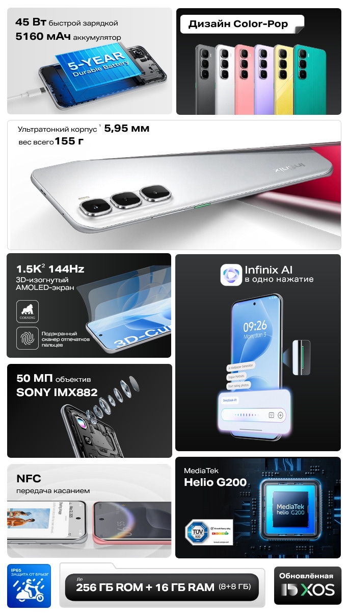 Infinix HOT 60 Pro Plus 8Gb/256Gb Titanium Silver (Серебристый)