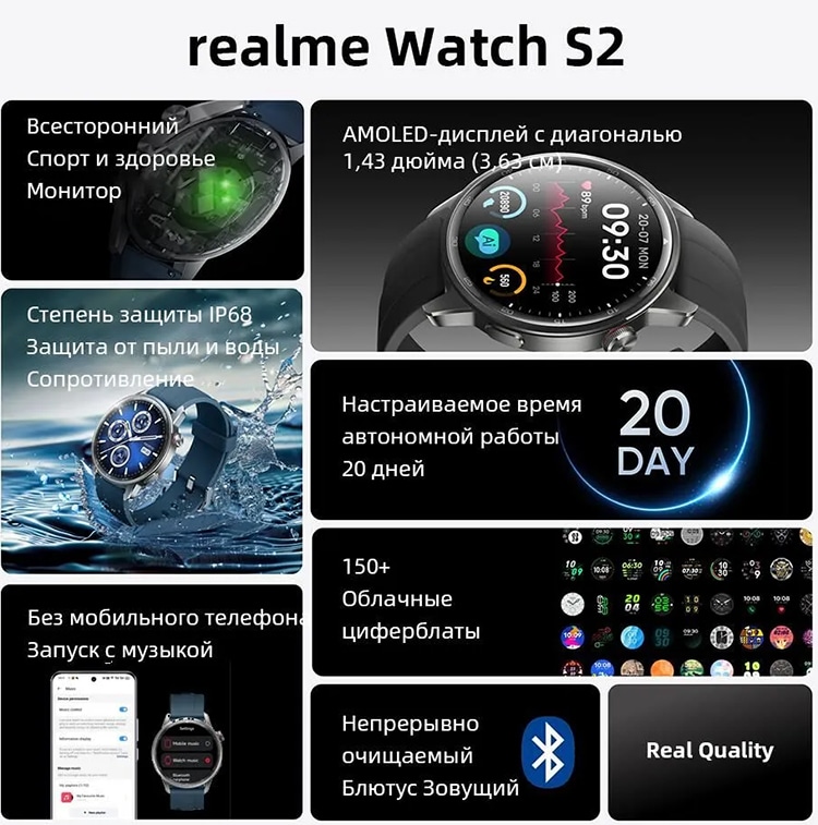 Realme Watch S2 Ocean Silver (Синие) 34мм Bluetooth